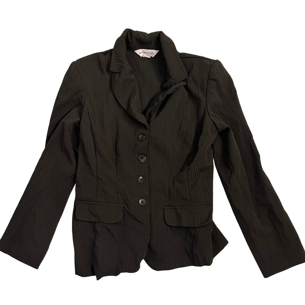 MY Valentine Black Pinstripe Blazer Size 8 Fitted Button Front Career